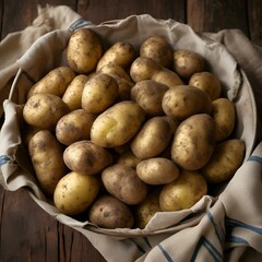 AI generated illustration of a Basket of potatoes on a table