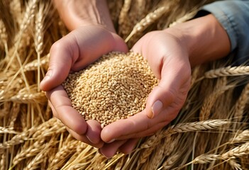 AI generated illustration of a Person holding grain in their hands on a field