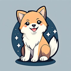 cute cartoon sticker art design of a smiling tan and white fox kitsune dog puppy wolf