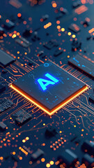 Artificial intelligence microchip. Microprocessor with AI technology - obrazy, fototapety, plakaty
