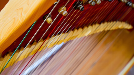 Close-up of the Intricate Strings of a Harp