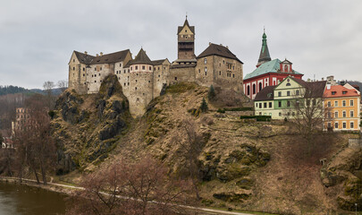 Loket Castle, a 12th-century gothic castle in the Karlovy Vary Region in Czech Republic.Loket...