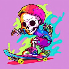 character, cartoon, illustration, vector, playing skateboard, cool, focus, t-shirt design, tee design, white background