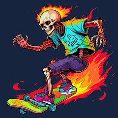 character, cartoon, illustration, vector, playing skateboard, cool, focus, t-shirt design, tee design, white background