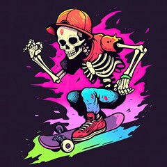 character, cartoon, illustration, vector, playing skateboard, cool, focus, t-shirt design, tee design, white background