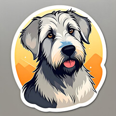 cute cartoon sticker art design of a gray and white Irish wolfhound / schnauzer dog puppy