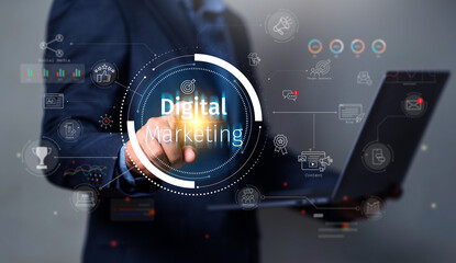 digital marketing concept, businessman touch word Digital marketing on virtual screen display,...