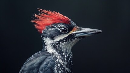 Fototapeta premium woodpecker isolated on black. headshot