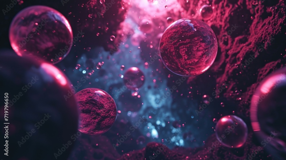 Poster mesmerizing orbs suspended in a dark and mysterious void emanate an otherworldly symphony that encha