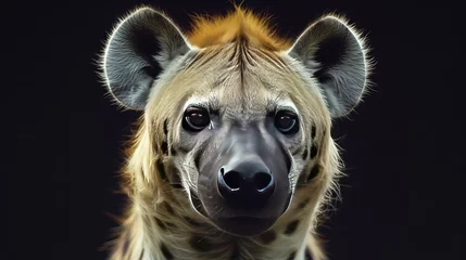Gordijnen Hyena headshot isolated on black background © Brian