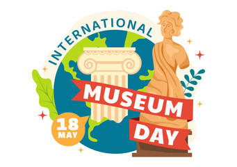 International Museum Day Vector Illustration on May 18 with Building Gallery or Artworks in Flat Cartoon Background Design