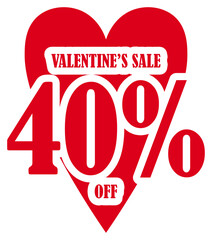 Valentines Day Sale 40 Percent Discount Tag	