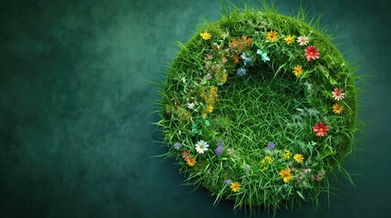 Grass and flowers in the form of a circular podium