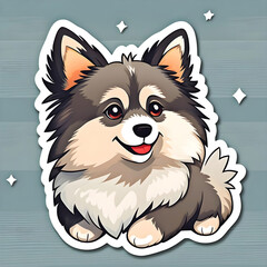 cute cartoon sticker art design of a pomeranian / spitz / keeshond dog puppy