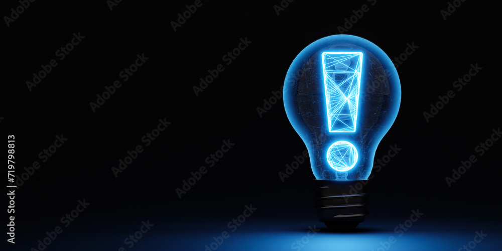 Aufkleber a light bulb with an exclamation mark shining and thinking of a solution.3d rendering