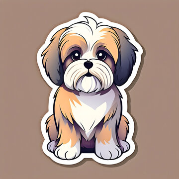 cute cartoon sticker art design of a lhasa apso / shih tzu dog puppy