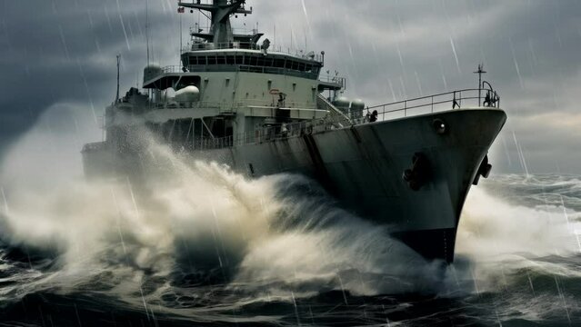 Tempest at Sea: Ships Brave the Waves Amidst Rain and Lightning