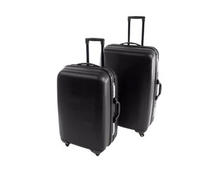 Hard shell black suitcases isolated with cut out background.  