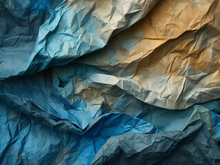 Abstract blue and yellow crumpled paper