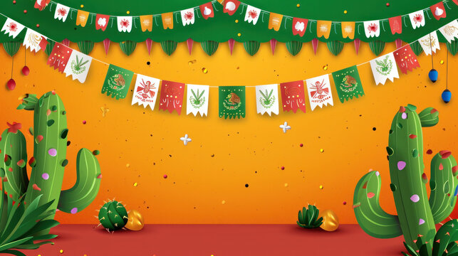 Illustration of flat background for Mexico Independence celebration