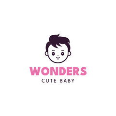 smiling cute baby face vector art illustration logo