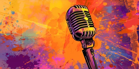 Foto op Plexiglas Retro microphone with a colorful pop art background © ParinApril