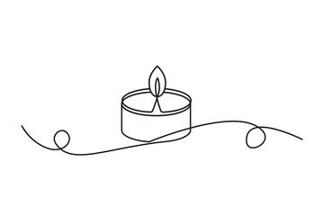 Continuous one simple single line drawing of small burning candle icon. Vector illustration. EPS 10.