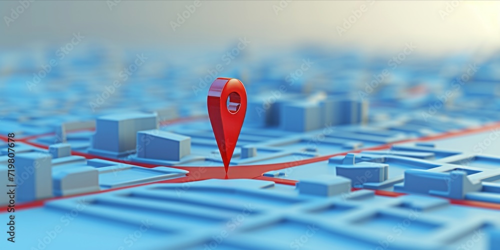 Poster 3d model of a map with a red location pin
