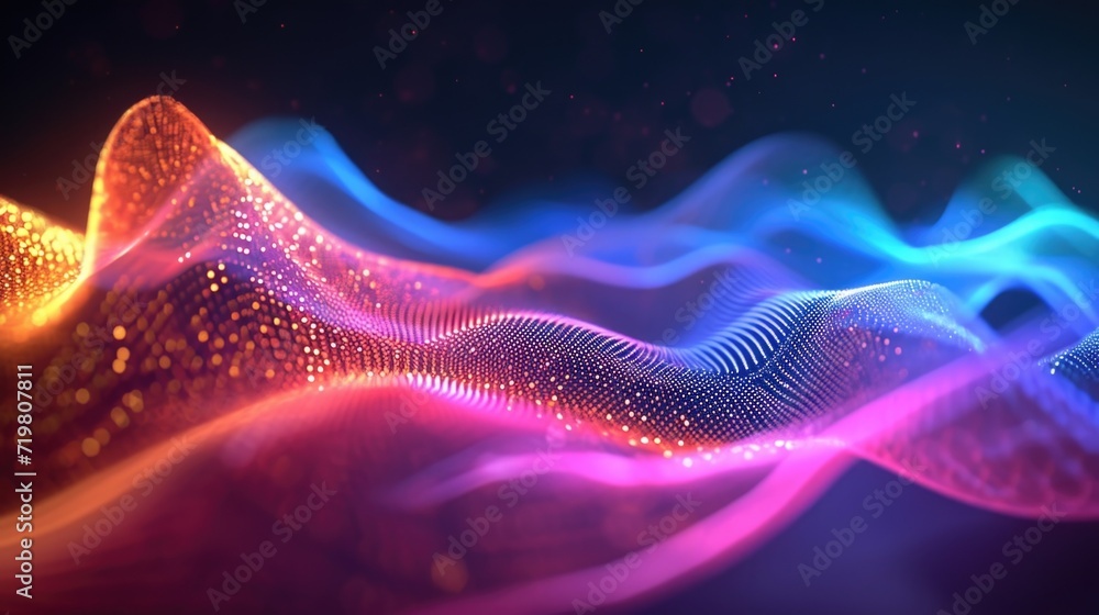 Poster the colorful sound waves from the dynamic speakers dance and intertwine pulsing to the rhythm of the