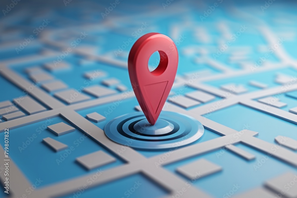 Poster 3d model of a map with a red location pin