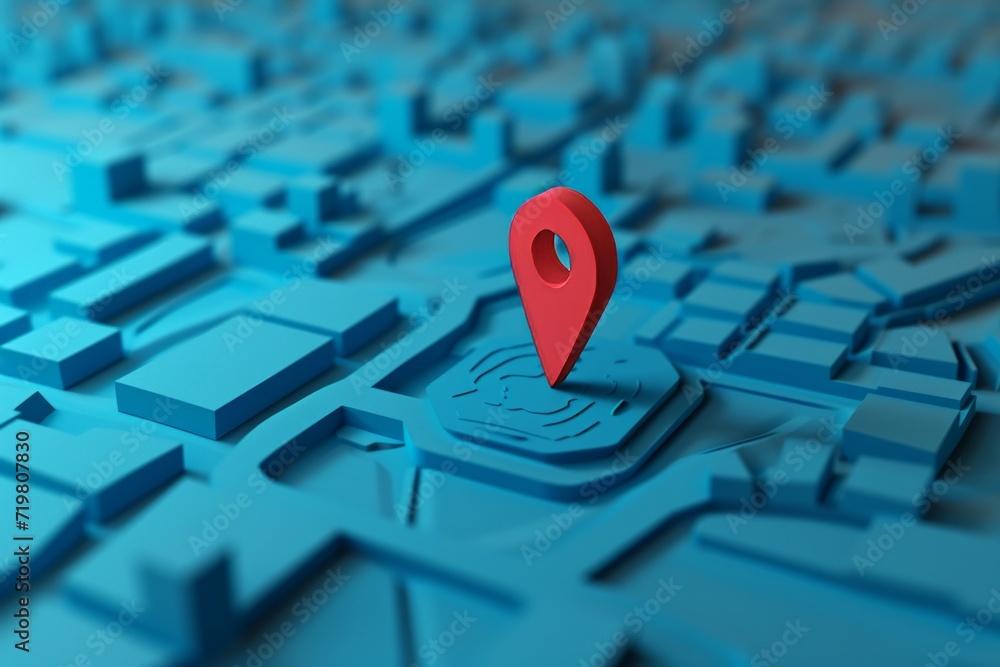 Poster 3d model of a map with a red location pin