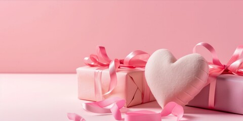 Heart shaped object with gifts on pink background