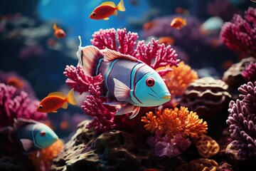 A school of bright tropical fish in a coral reef