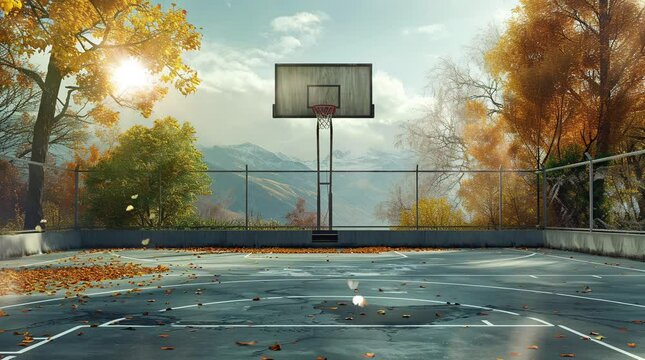 basketball court in winter Seamless looping 4k time-lapse virtual video animation background. Generated AI