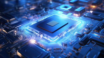 Obraz premium AI system technology illustration, modern circuit board with processor