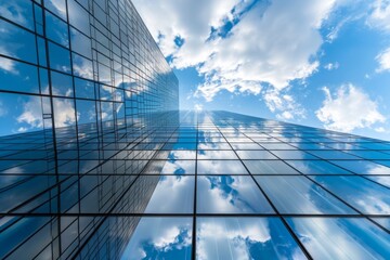 Reflection of clouds on a skyscraper glass facade