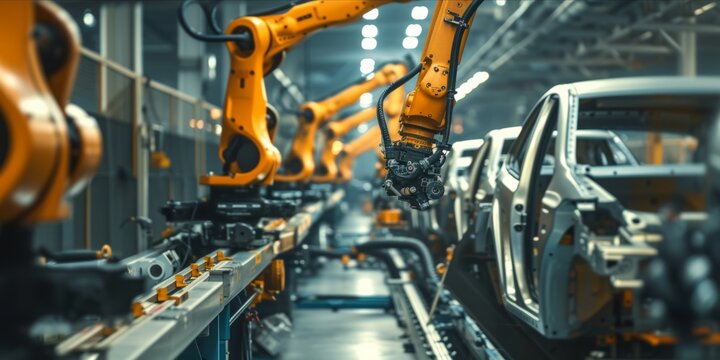 Industrial robotic arms in assembly line production