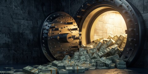 Vault overflowing with cash - obrazy, fototapety, plakaty