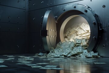 Vault overflowing with cash - obrazy, fototapety, plakaty