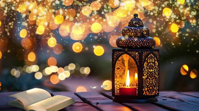The Muslim feast of the holy month of Ramadan Kareem and ied day, Seamless looping 4k time-lapse virtual video animation background. Generated AI
