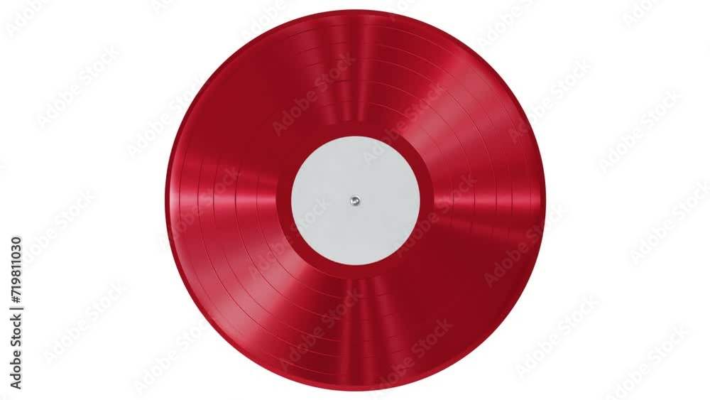Aufkleber realistic seamless looping 3d animation of the spinning single fancy red vinyl record with a blank w