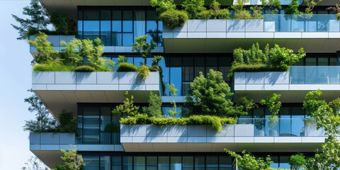 Fototapeta premium Modern building with greenery on balconies