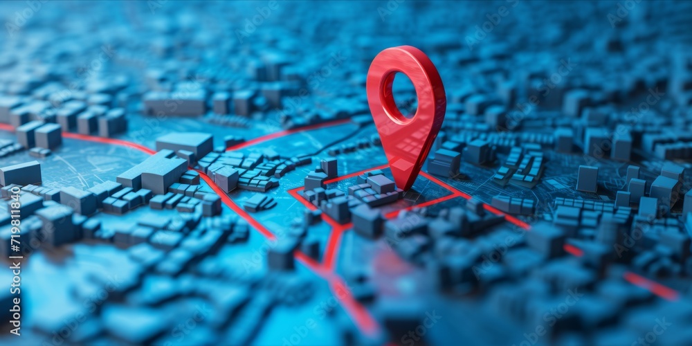 Poster map with a red location pin