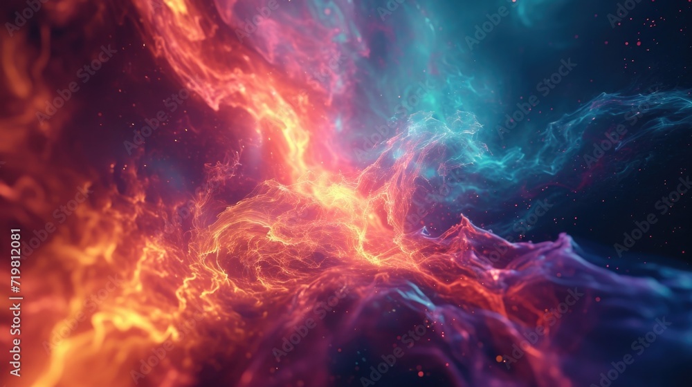 Poster organic and fluid shapes intertwine and radiate evoking a cosmic atmosphere filled with pulsating sy