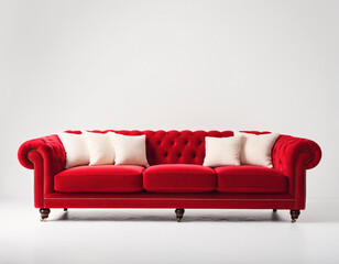 Red leather sofa in empty room. Interior design.