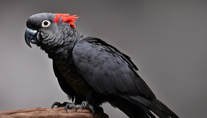 Obraz premium Red tailed black cockatoo with a black background