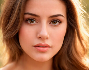 Obraz premium Portrait of young beautiful woman with clean fresh skin