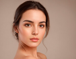 Fototapeta premium Portrait of young beautiful woman with clean fresh skin