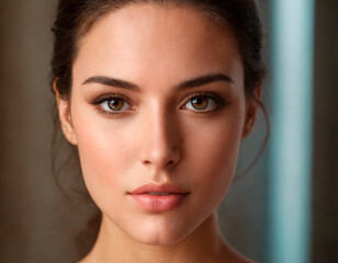 Fototapeta premium Portrait of young beautiful woman with clean fresh skin