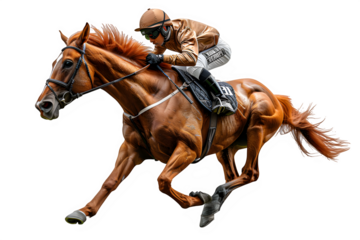 horse racer isolated on transparent background ,horse racing png ,generative ai